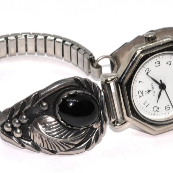 Navajo Native American Sterling Silver Onyx Watch \
